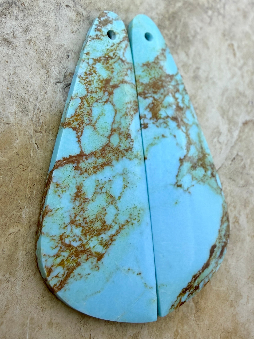 Kingman Turquoise (Arizona) Matching Earring Slab Bead Pair