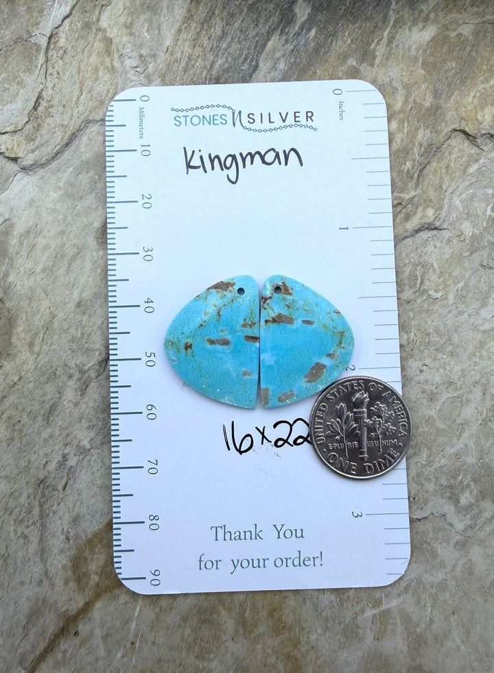 Kingman Turquoise (Arizona) Matching Earring Slab Bead Pair