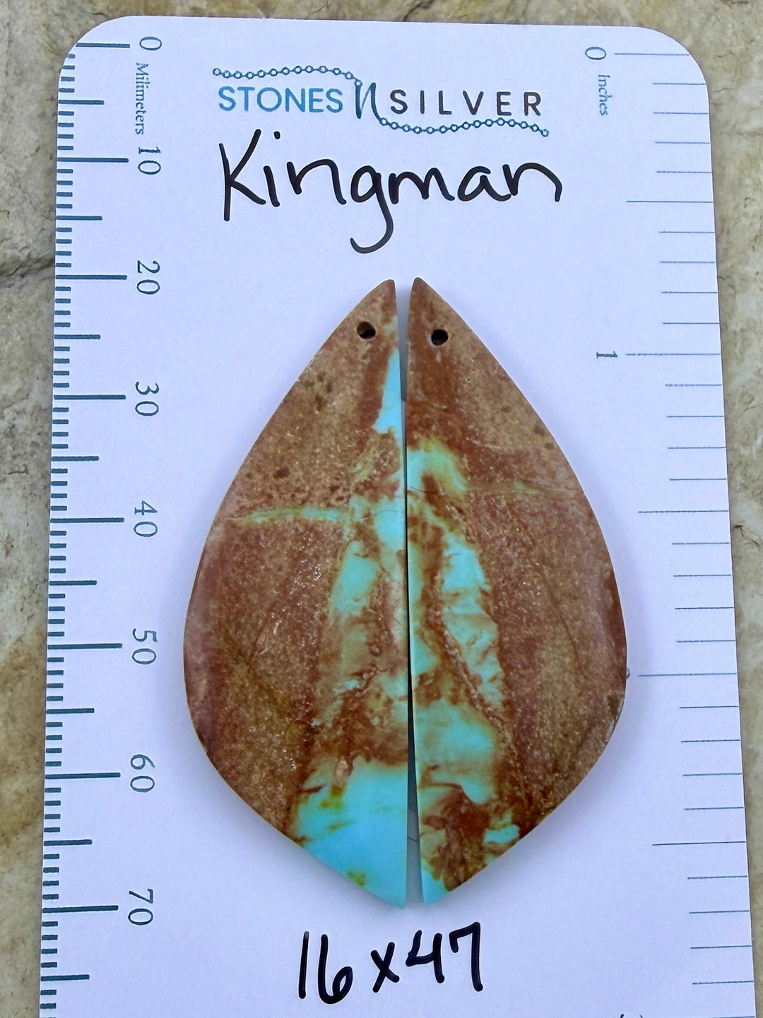 Kingman Turquoise (Arizona) Matching Earring Slab Bead Pair