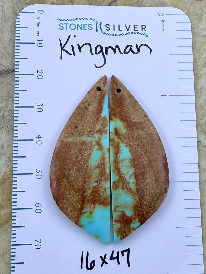 Kingman Turquoise (Arizona) Matching Earring Slab Bead Pair
