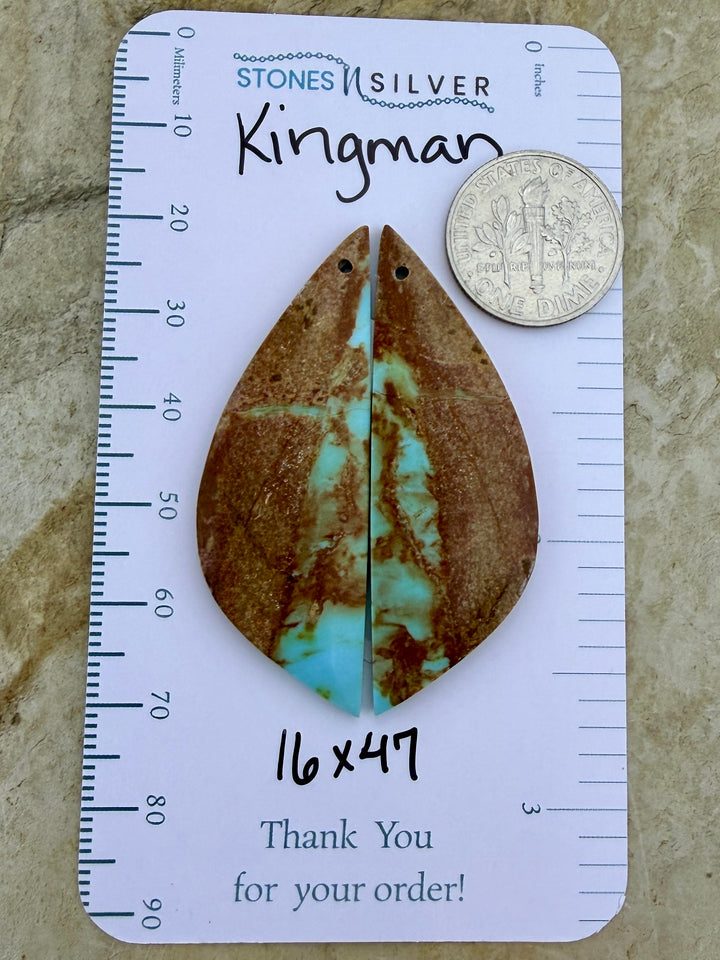 Kingman Turquoise (Arizona) Matching Earring Slab Bead Pair