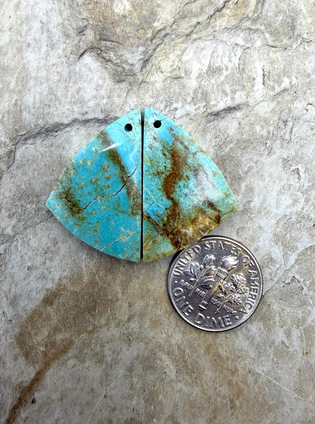 Kingman Turquoise (Arizona) Matching Earring Slab Bead Pair