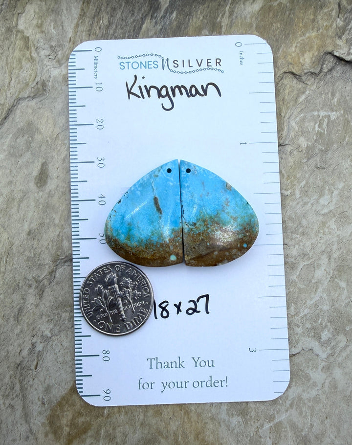 Kingman Turquoise (Arizona) Matching Earring Slab Bead Pair