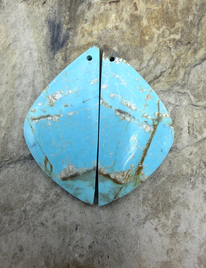 Kingman Turquoise (Arizona) Matching Earring Slab Bead Pair