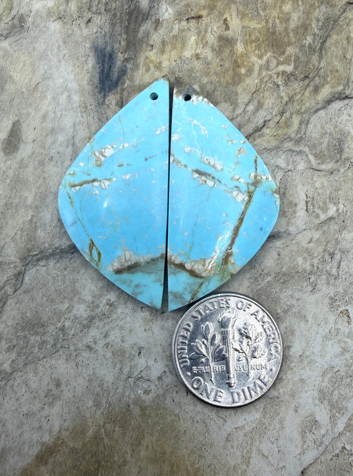 Kingman Turquoise (Arizona) Matching Earring Slab Bead Pair