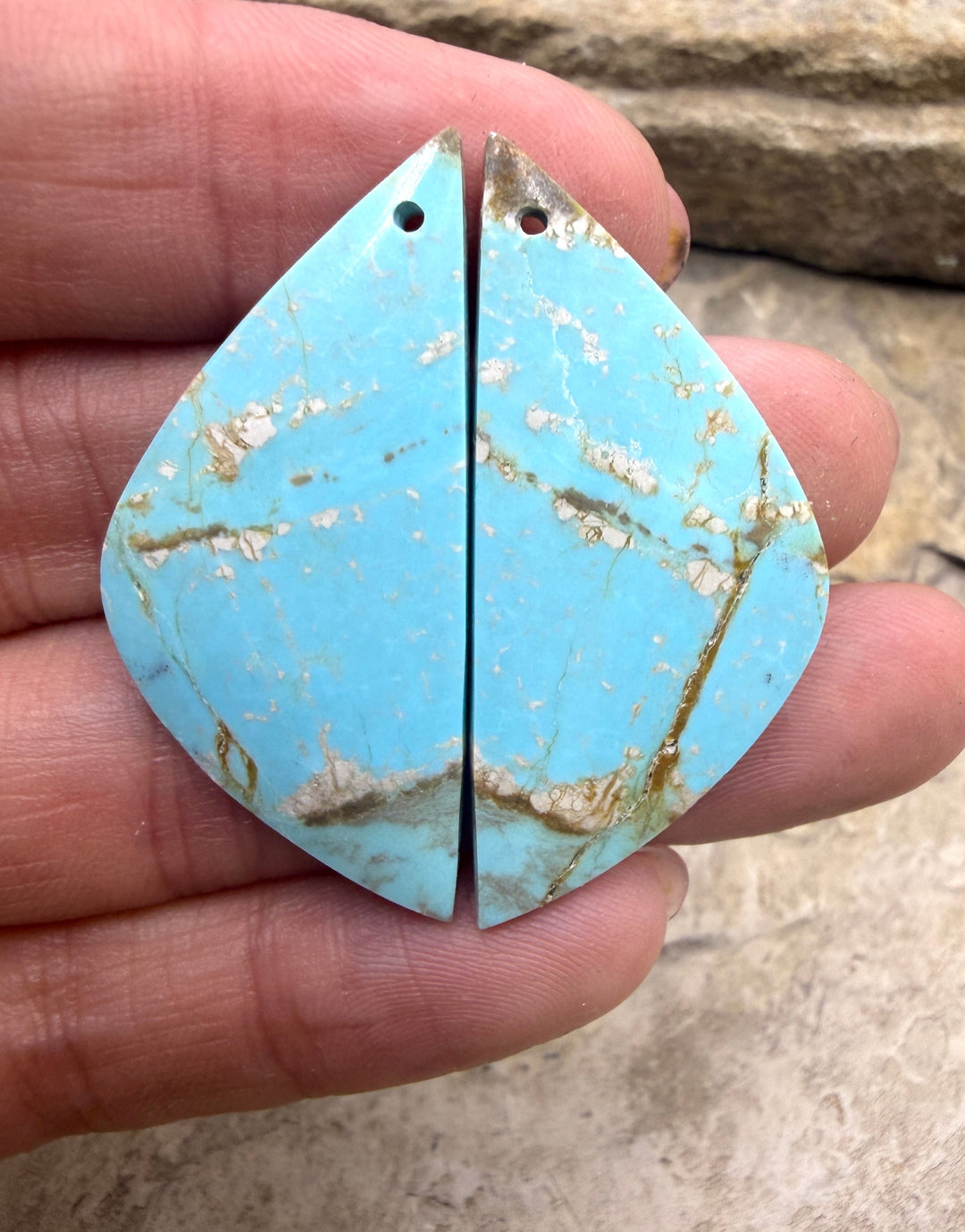 Kingman Turquoise (Arizona) Matching Earring Slab Bead Pair