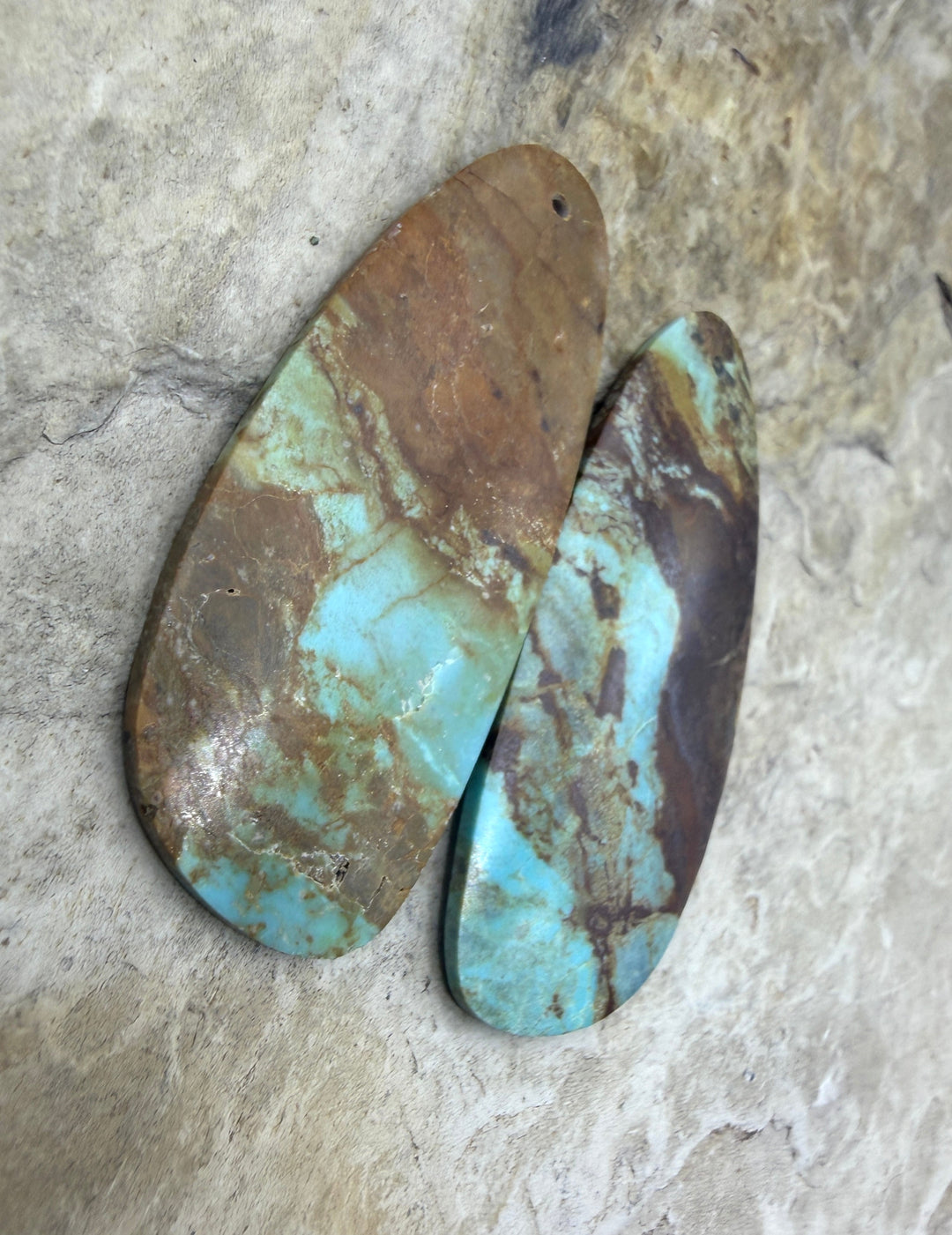 Kingman Turquoise (Arizona) Matching Earring Slab Bead Pair