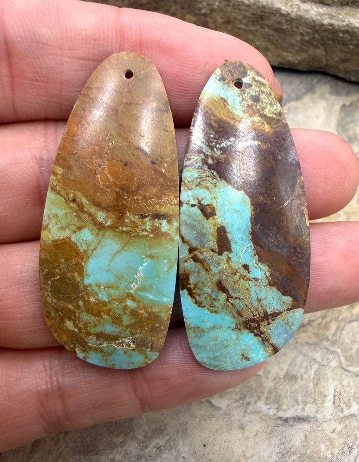 Kingman Turquoise (Arizona) Matching Earring Slab Bead Pair