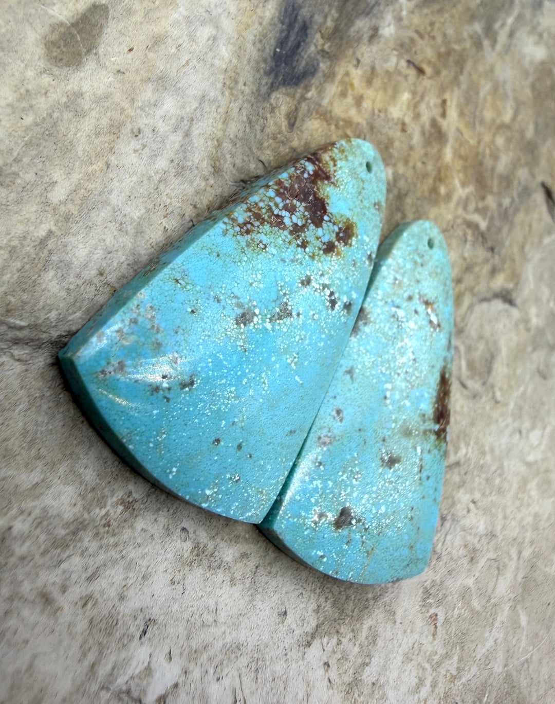 Kingman Turquoise (Arizona) Matching Earring Slab Bead Pair