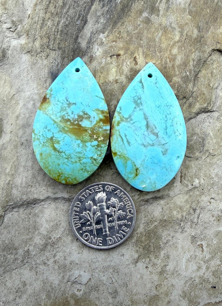 Kingman Turquoise (Arizona) Matching Earring Slab Bead Pair