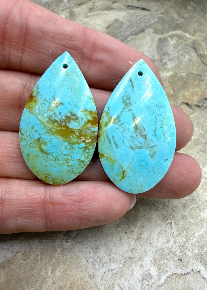 Kingman Turquoise (Arizona) Matching Earring Slab Bead Pair