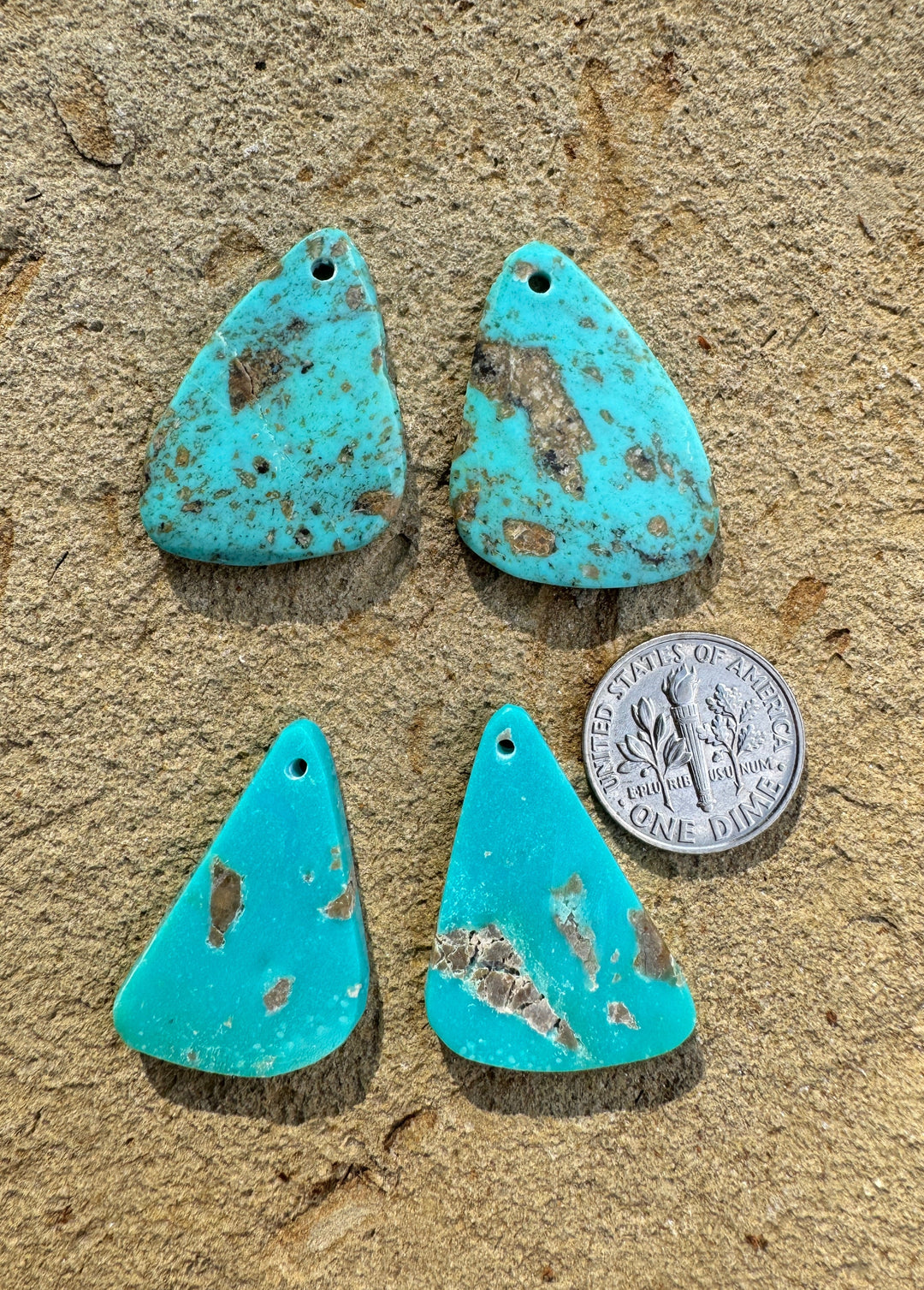 Kingman Turquoise (Arizona) Matching Earring Slab Bead Pair