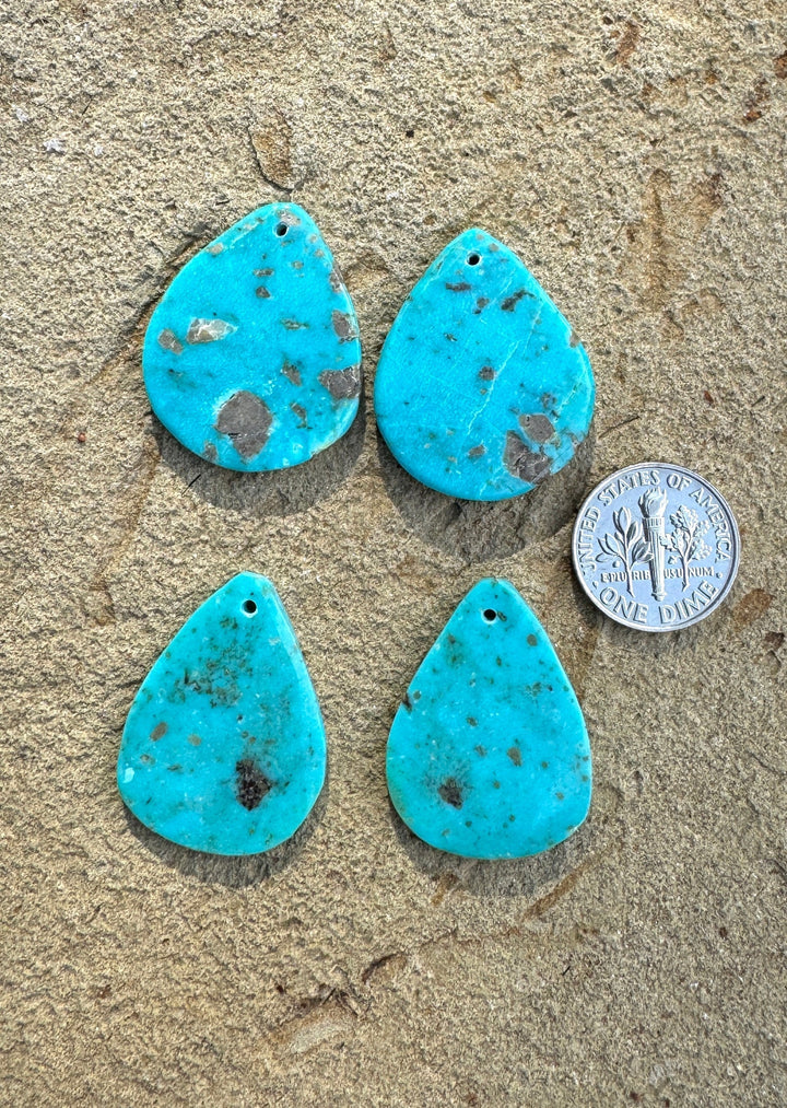 Kingman Turquoise (Arizona) Matching Earring Slab Bead Pair