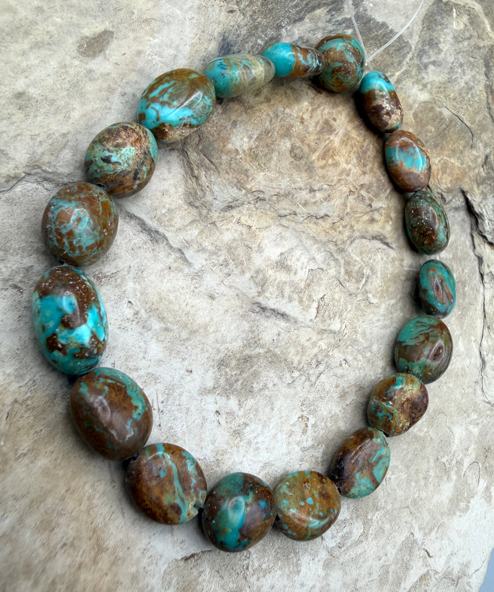 Kingman Turquoise (Arizona) Oval Nugget Beads 8 Inch
