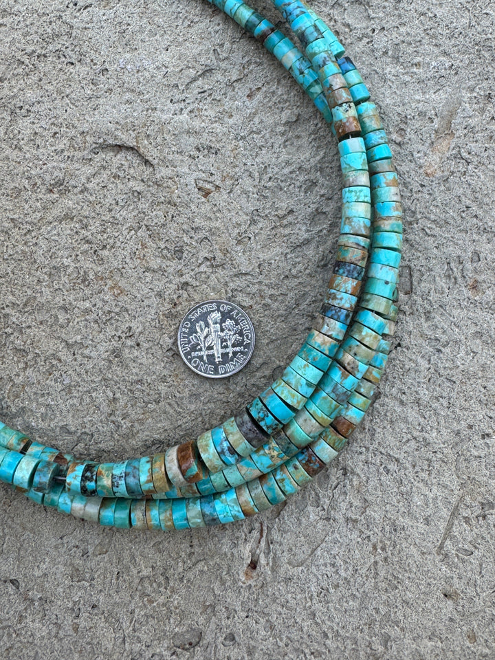 Kingman Turquoise (AZ) 3-8mm Graduated Heishi Beads 16 Inch
