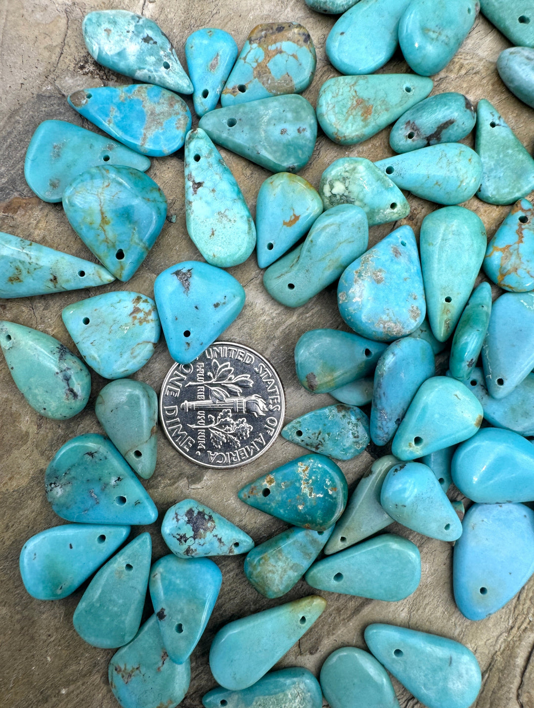 Kingman Turquoise (AZ) Irregular Small Teardrop Focal Beads