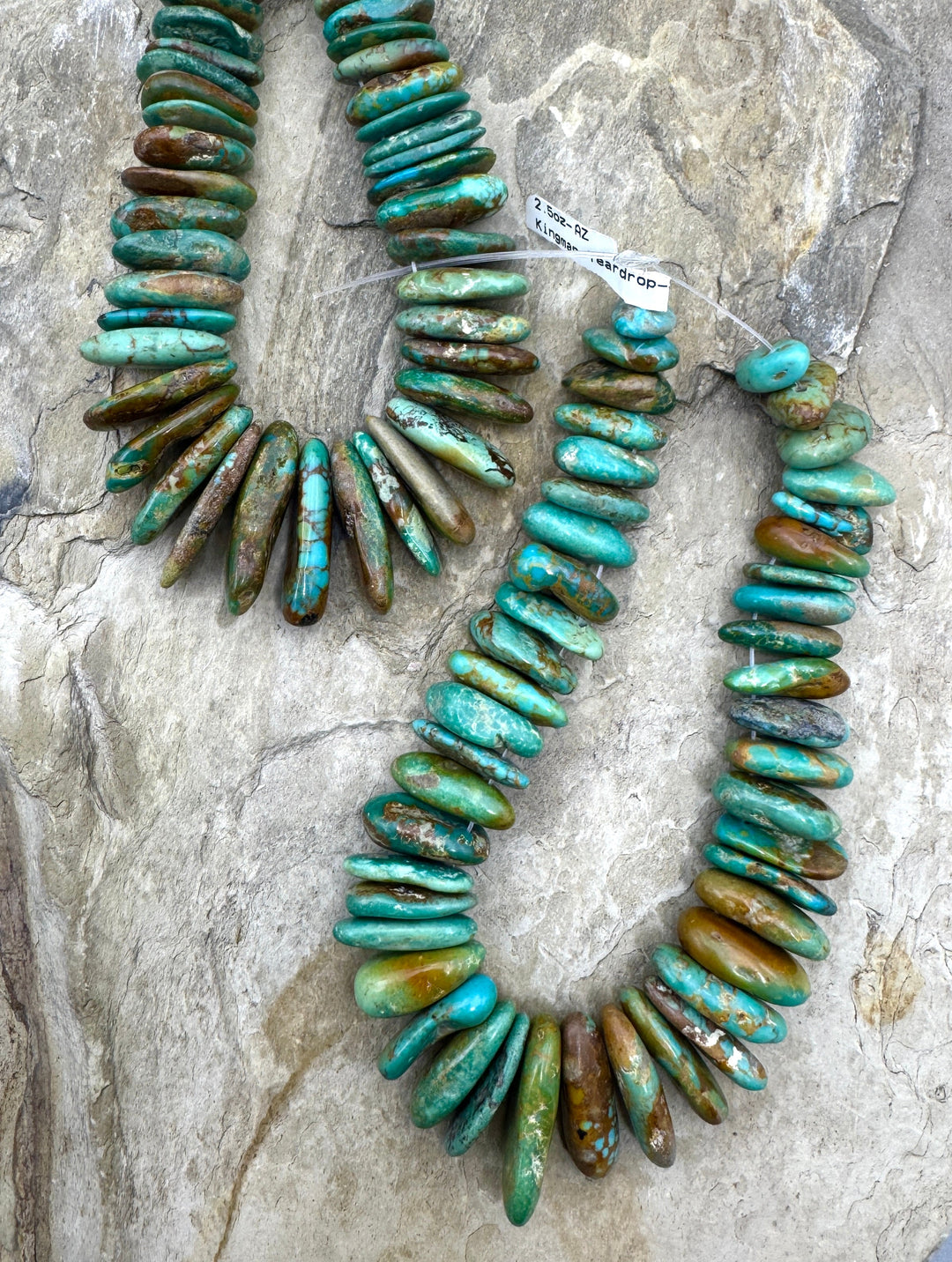 Kingman Turquoise (AZ) Long Flat Graduated Nuggets Beads