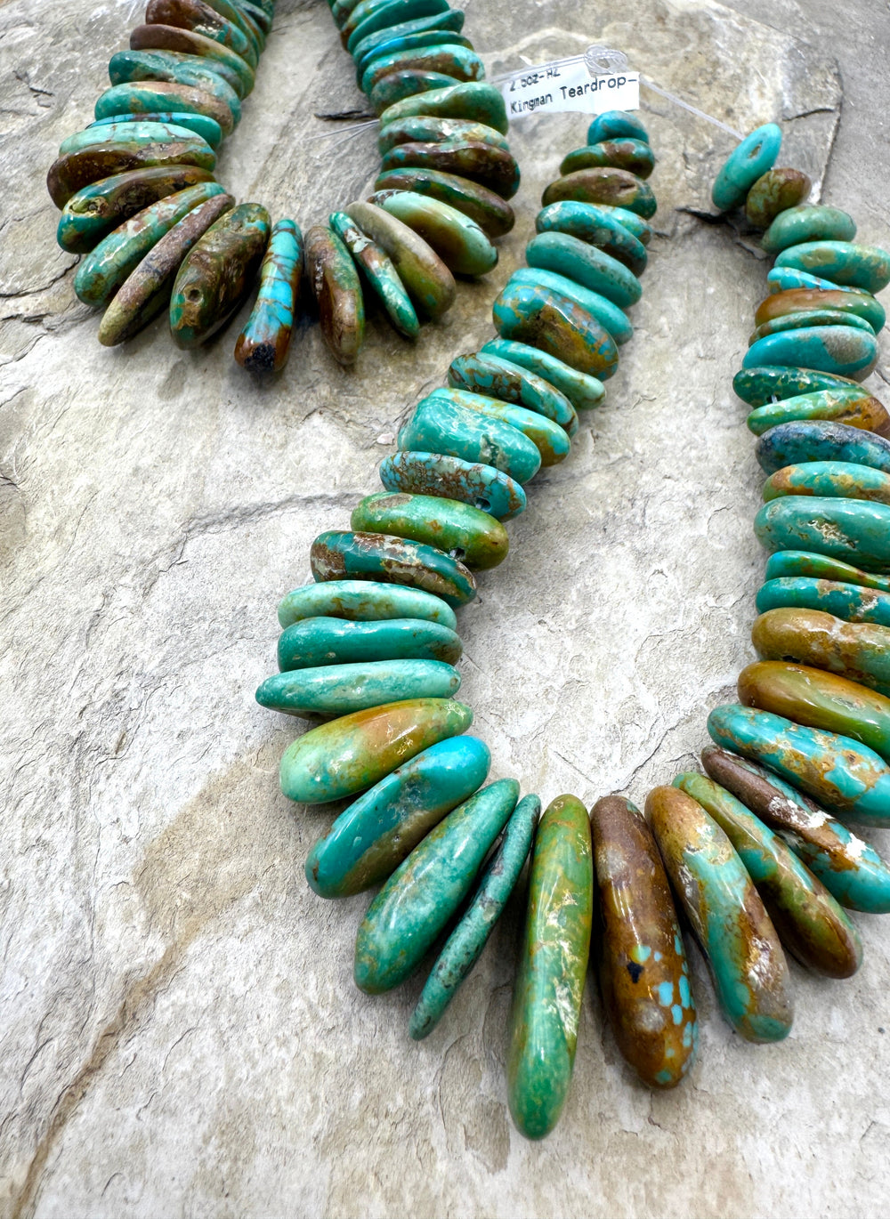 Kingman Turquoise (AZ) Long Flat Graduated Nuggets Beads