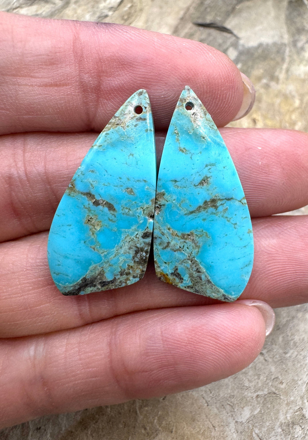 Kingman Turquoise (AZ) Matching Earring Slab Bead Pair