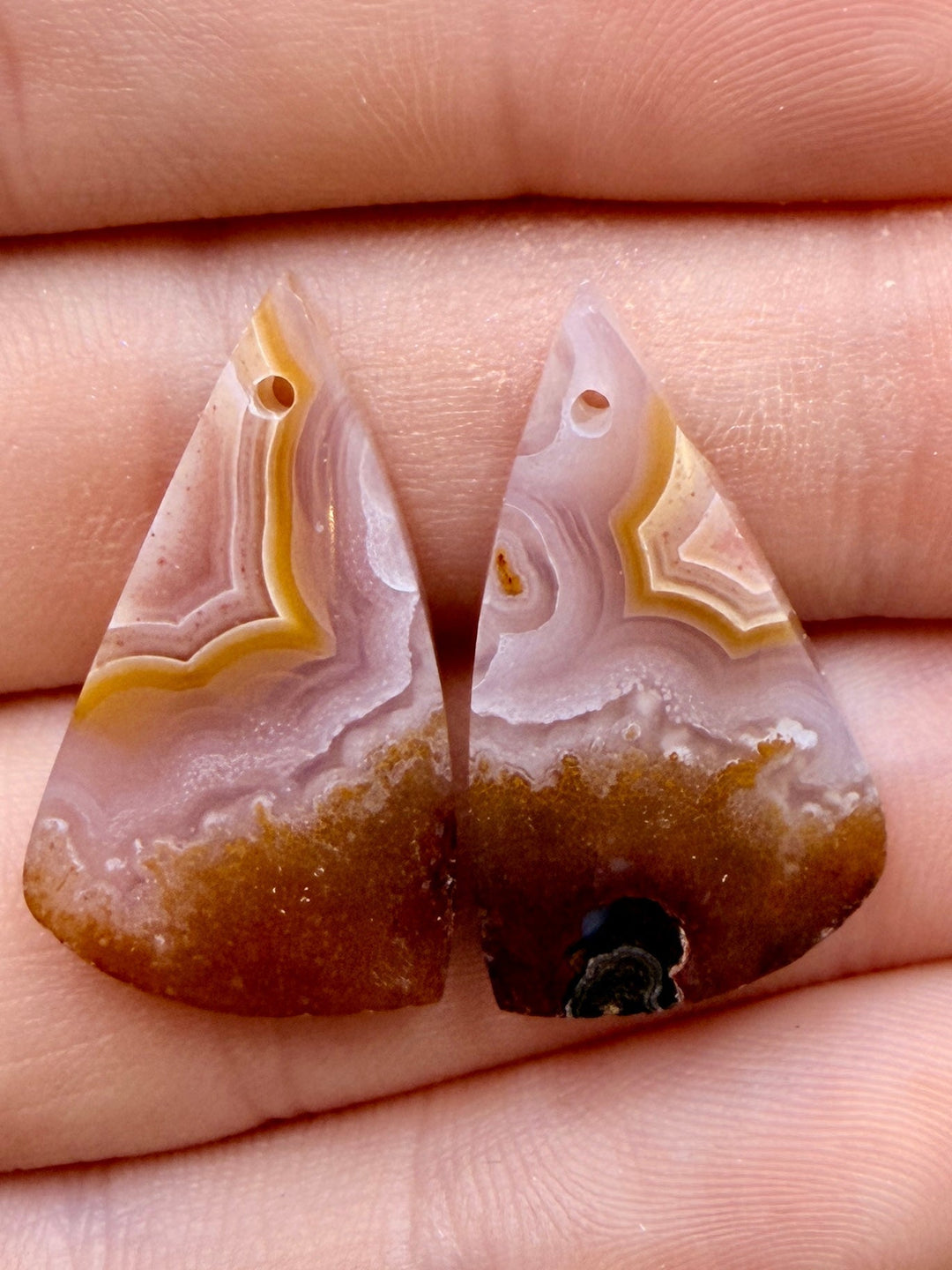 Laguna Lace Agate (Mexico) Earring Bead Slab Pair 14x19mm