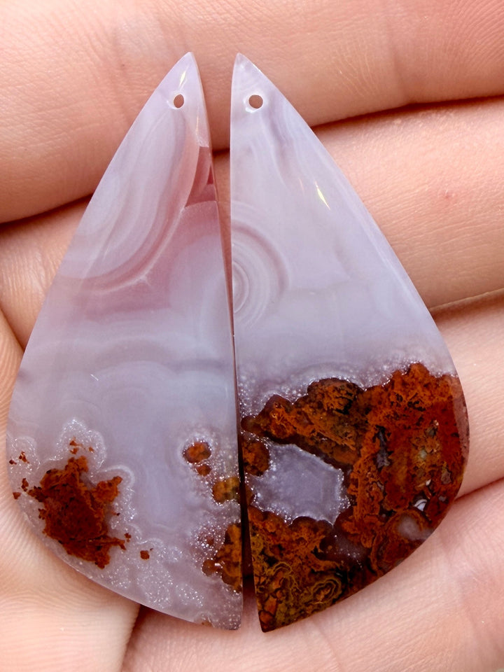 Laguna Lace Agate (Mexico) Earring Bead Slab Pair 18x47mm