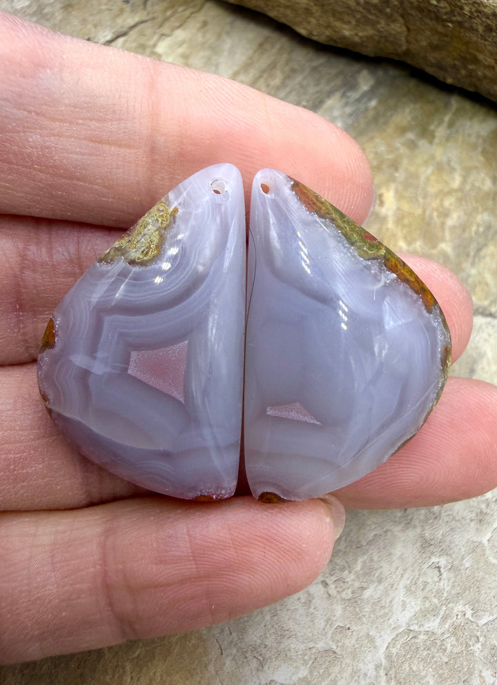 Laguna Lace Agate (Mexico) Earring Bead Slab Pair 20x32mm