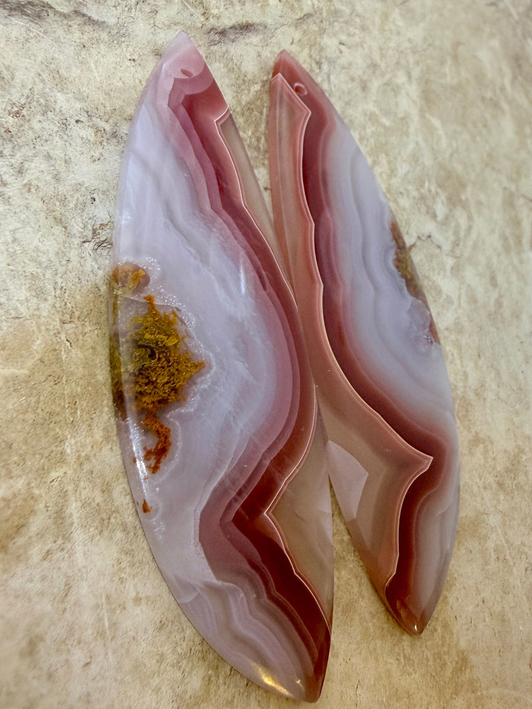 Laguna Lace Agate (Mexico) Earring Bead Slab Pair 20x63mm