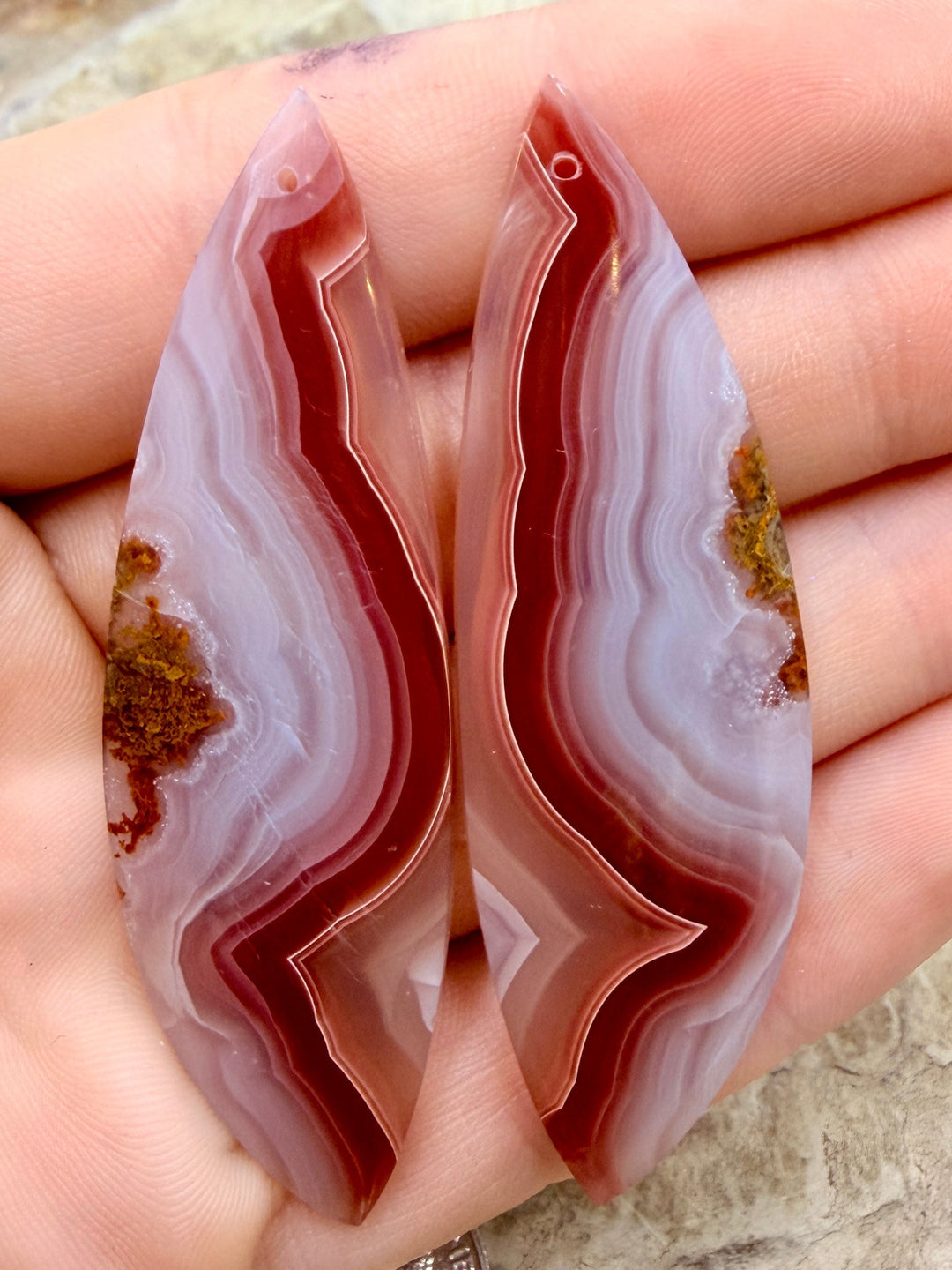 Laguna Lace Agate (Mexico) Earring Bead Slab Pair 20x63mm