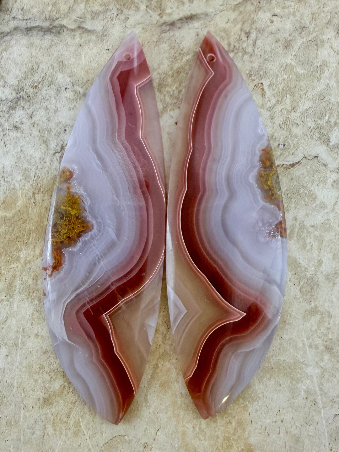 Laguna Lace Agate (Mexico) Earring Bead Slab Pair 20x63mm