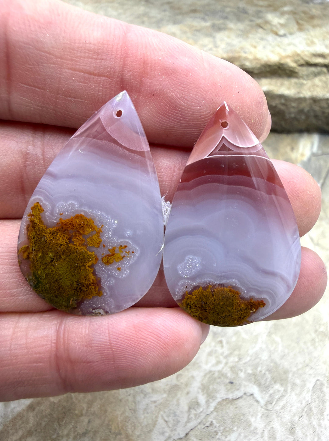Laguna Lace Agate (Mexico) Earring Bead Slab Pair 22x35mm