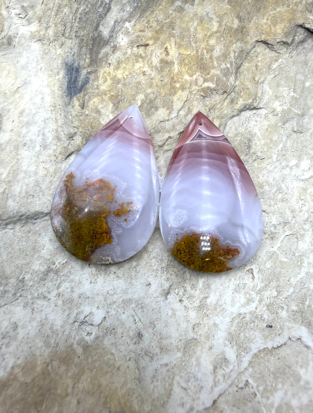 Laguna Lace Agate (Mexico) Earring Bead Slab Pair 22x35mm