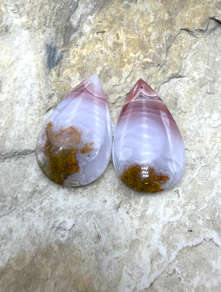 Laguna Lace Agate (Mexico) Earring Bead Slab Pair 22x35mm