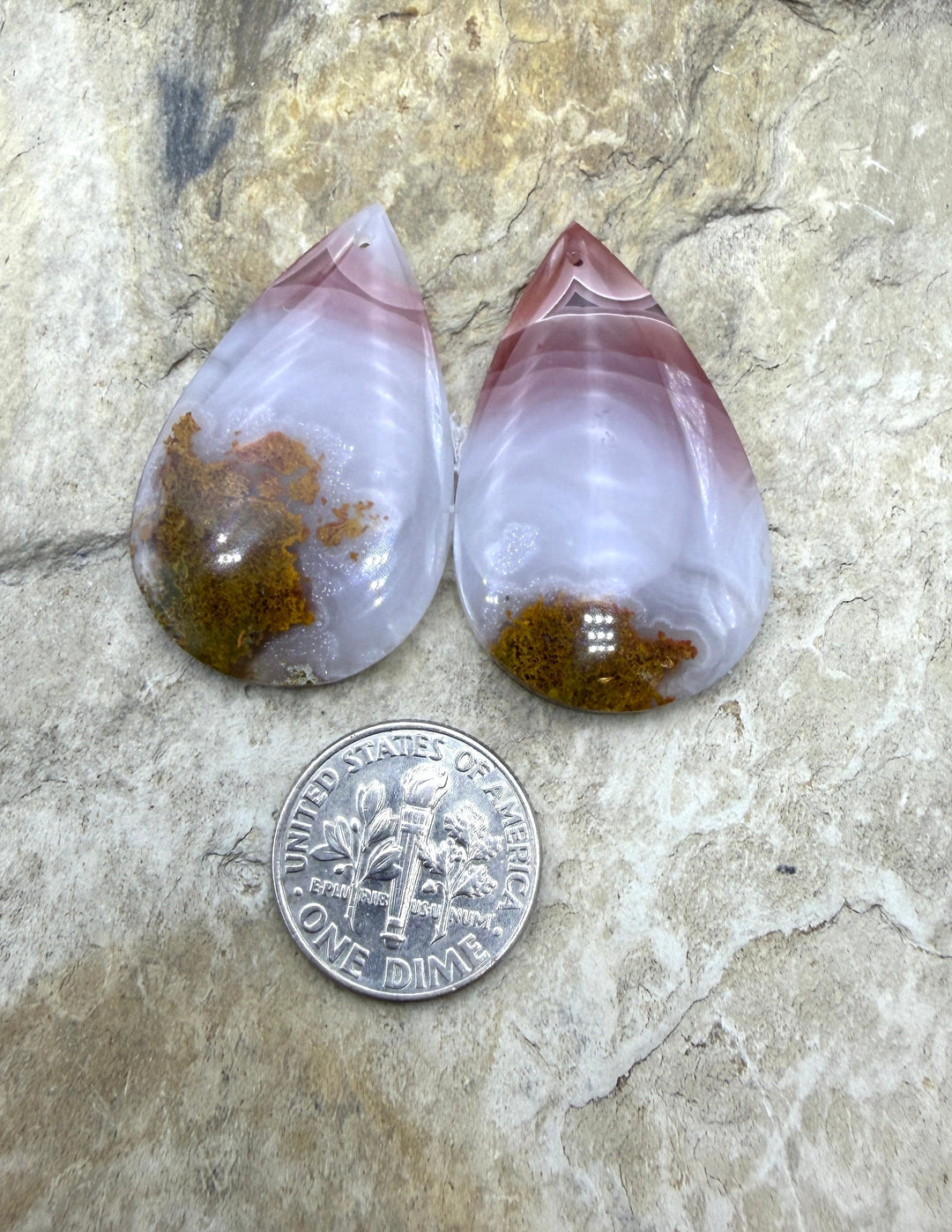 Laguna Lace Agate (Mexico) Earring Bead Slab Pair 22x35mm