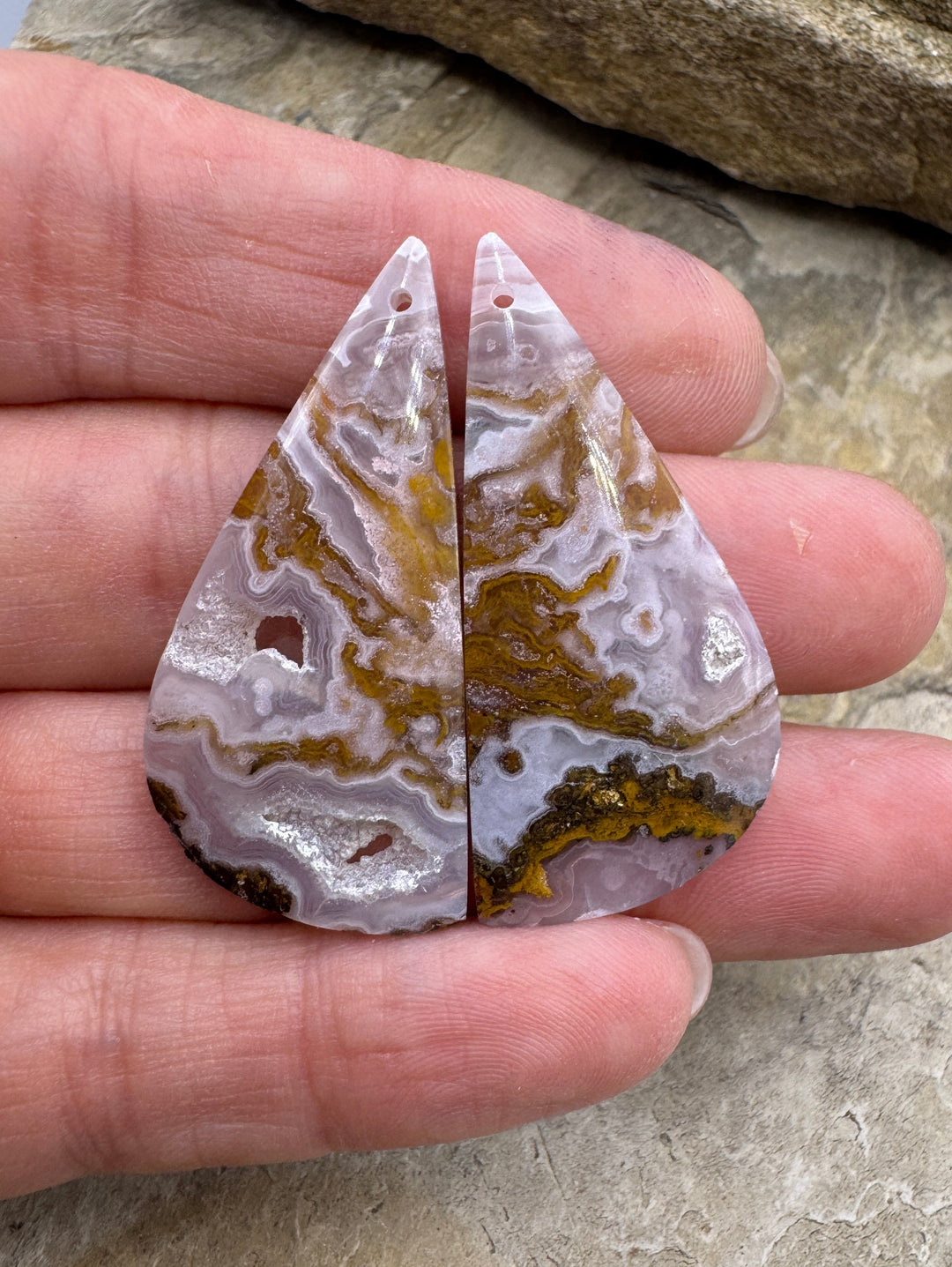 Laguna Lace Agate (Mexico) Earring Bead Slab Pair