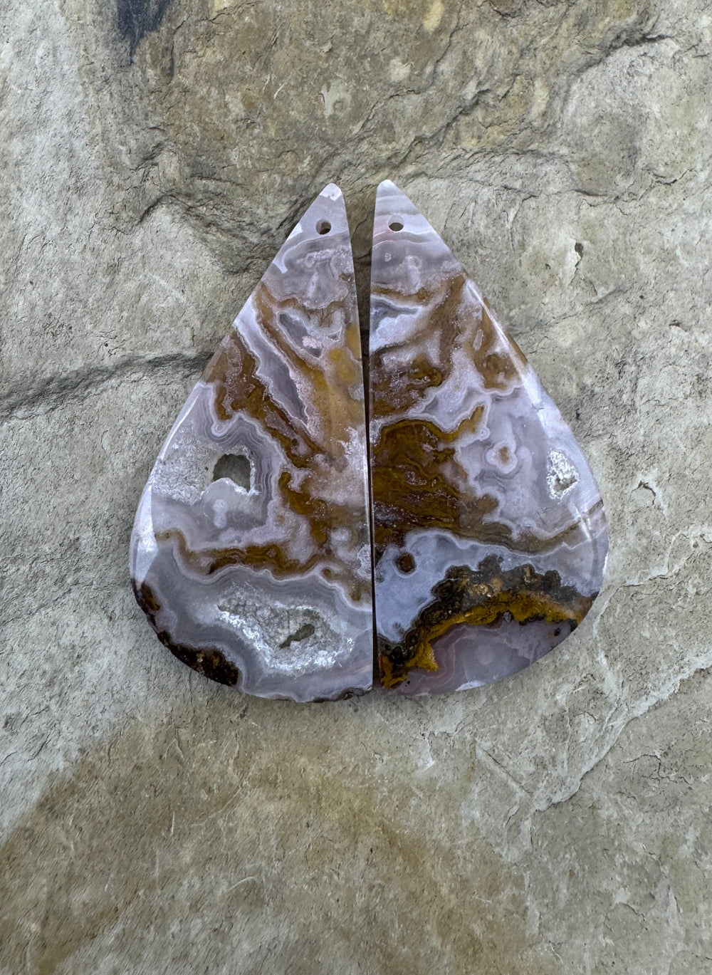 Laguna Lace Agate (Mexico) Earring Bead Slab Pair