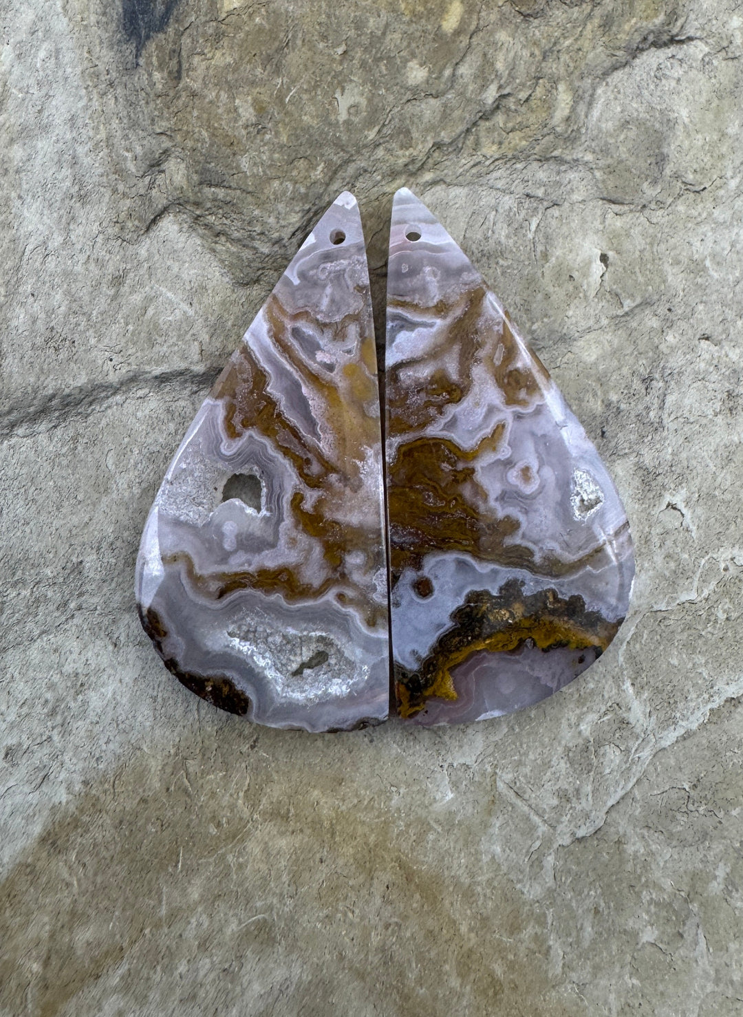 Laguna Lace Agate (Mexico) Earring Bead Slab Pair
