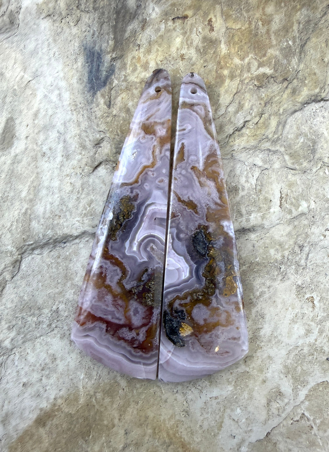 Laguna Lace Agate (Mexico) LONG Earring Bead Slab Pair