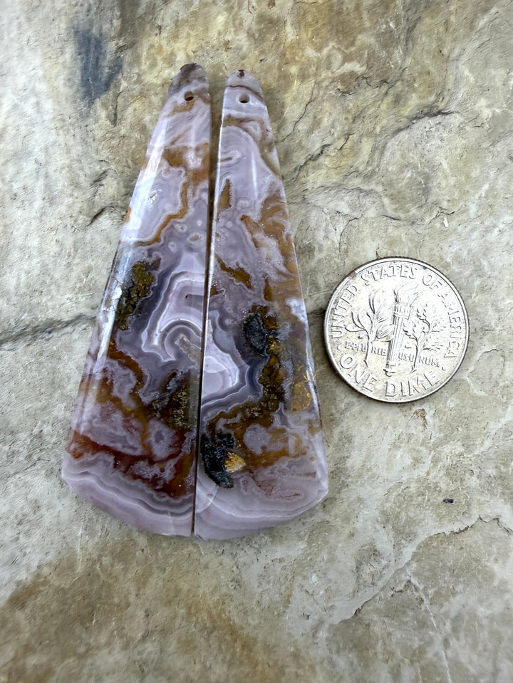 Laguna Lace Agate (Mexico) LONG Earring Bead Slab Pair