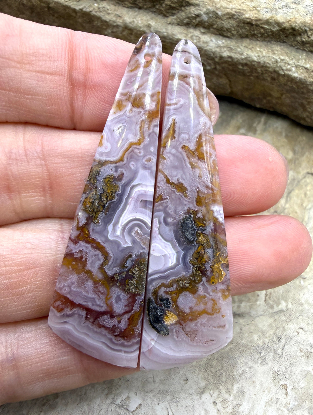 Laguna Lace Agate (Mexico) LONG Earring Bead Slab Pair