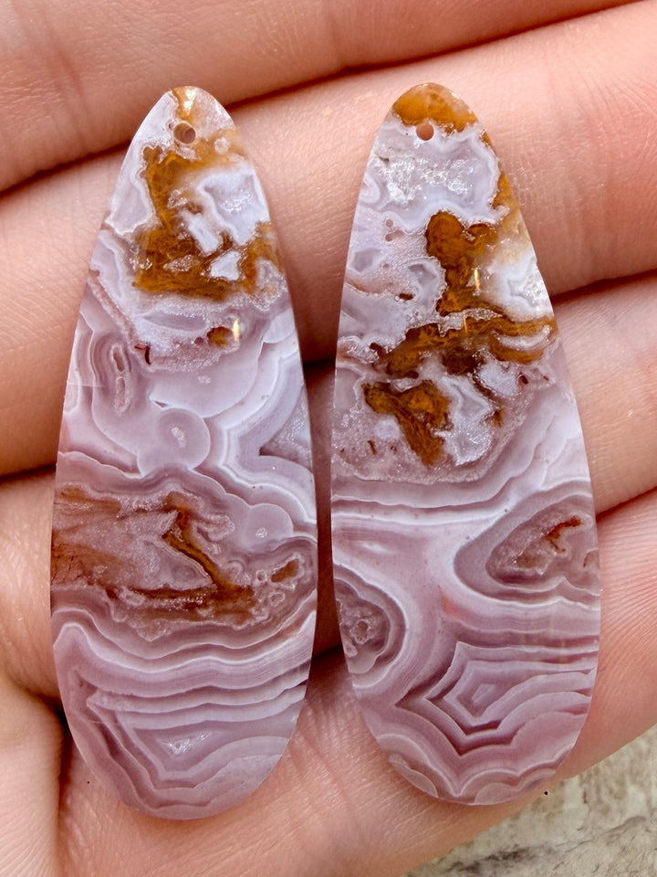 Laguna Nueva Agate Earring Bead Slab Pair 15x43mm - Laguna