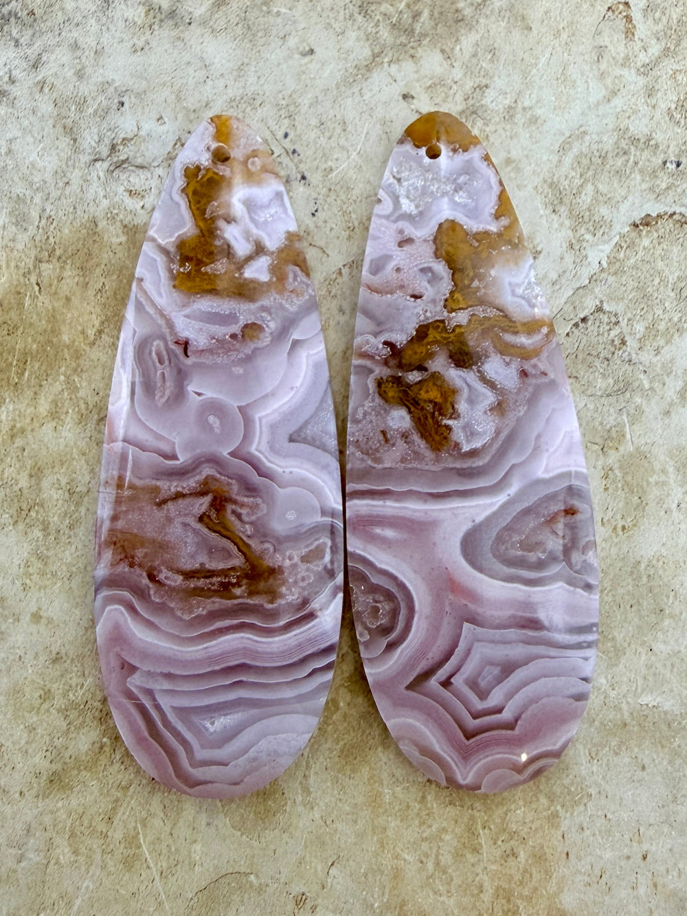 Laguna Nueva Agate Earring Bead Slab Pair 15x43mm - Laguna