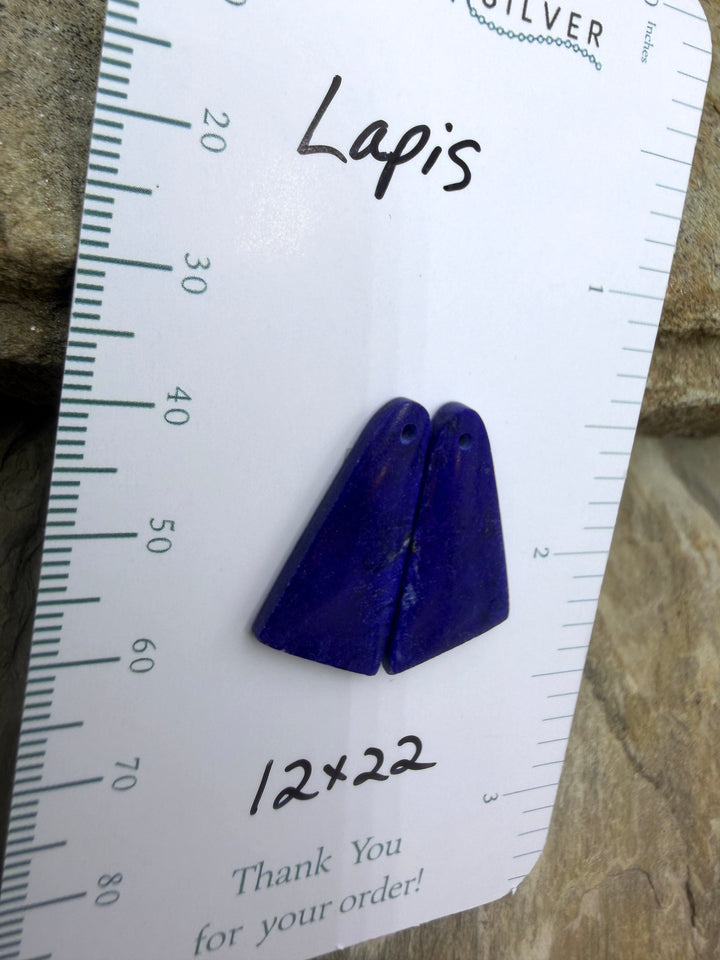 Lapis Lazuli Focal Matching Earring Slab Bead Pair 12x22mm