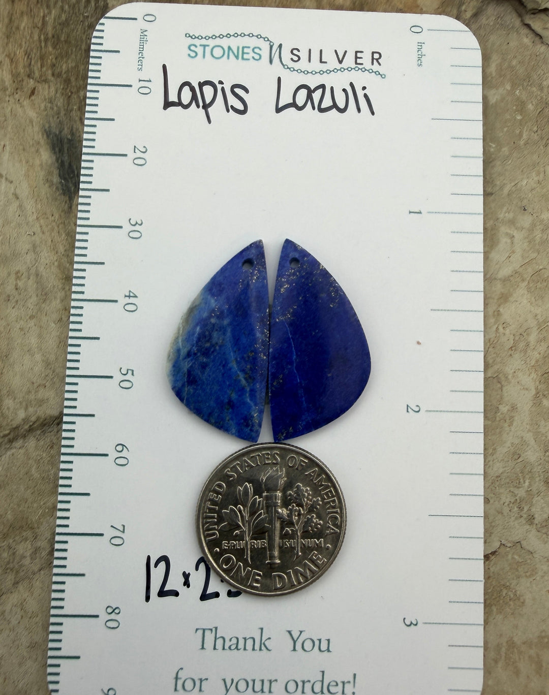 Lapis Lazuli Matching Earring Slab Bead Pair 12x25mm
