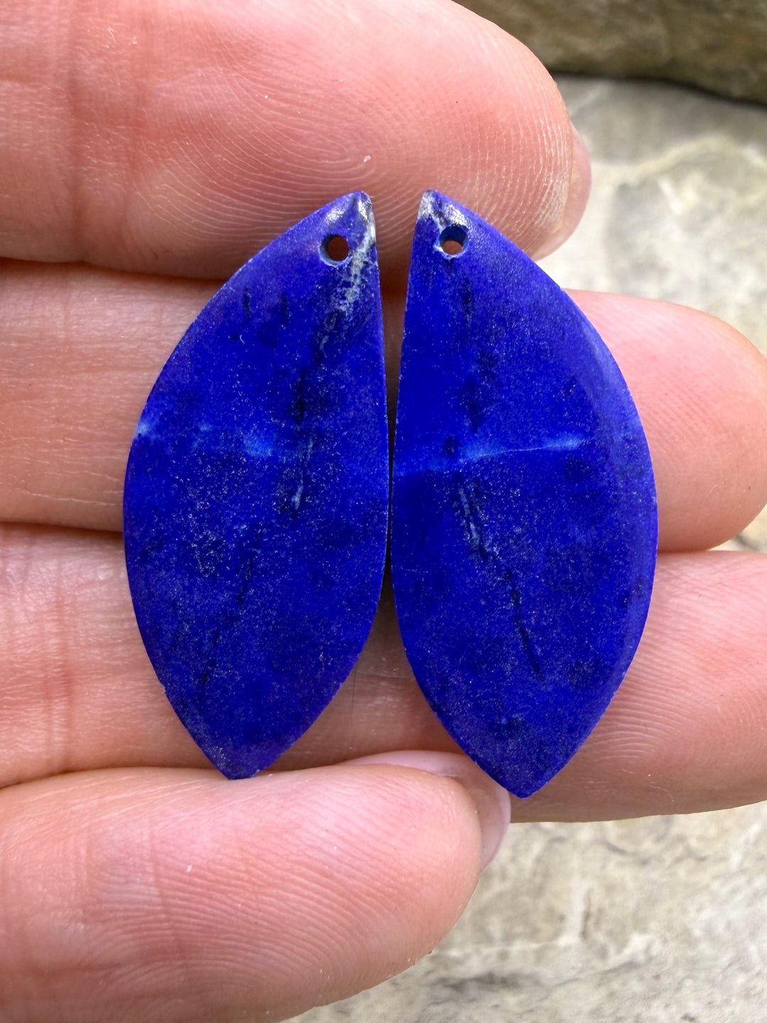 Lapis Lazuli Matching Earring Slab Bead Pair 13x29mm