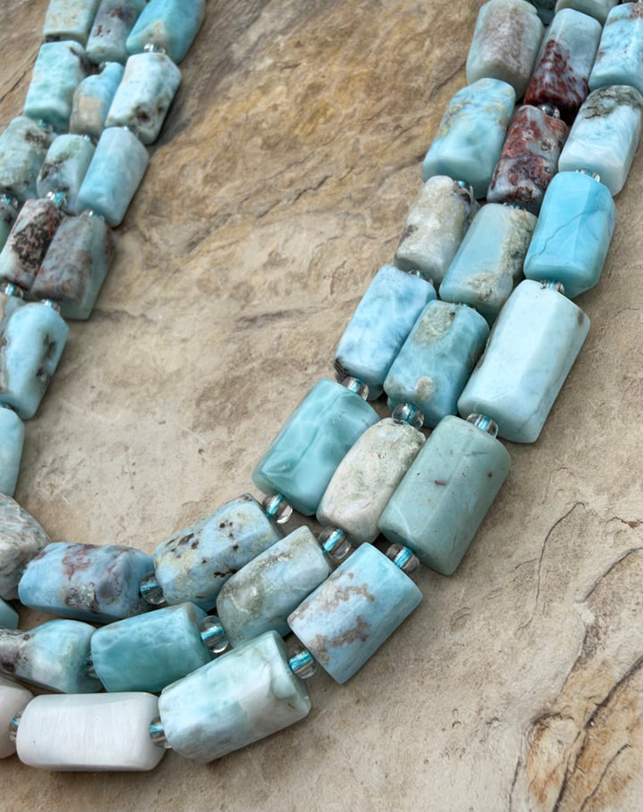 Larimar (Dominica Republic) Rectangular Tube Beads 7x13mm