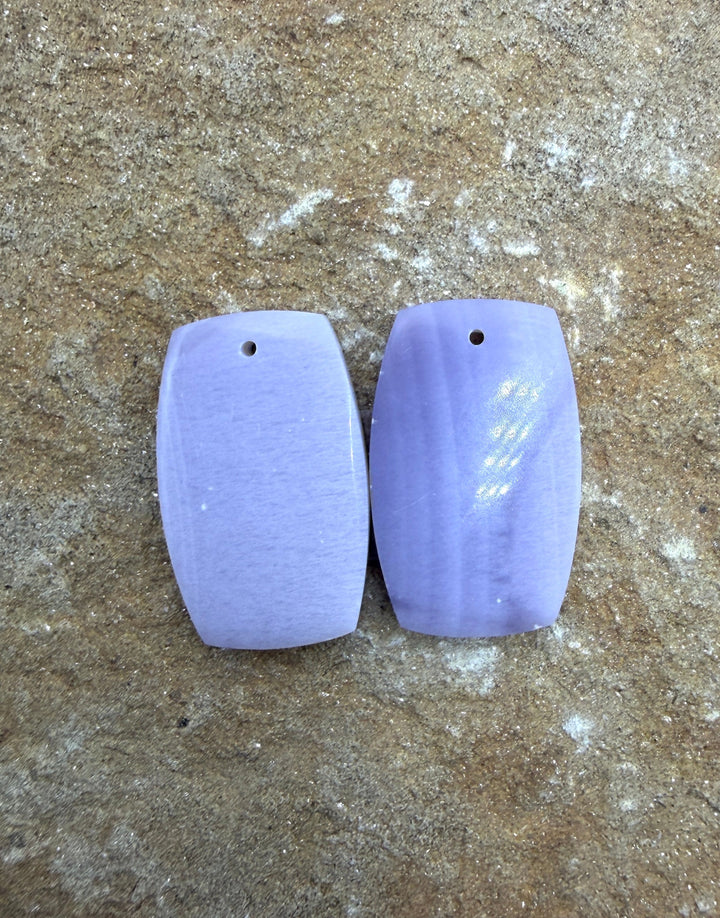 Lepidolite Matching Earring Slab Bead Pair 15x24mm - Chrome