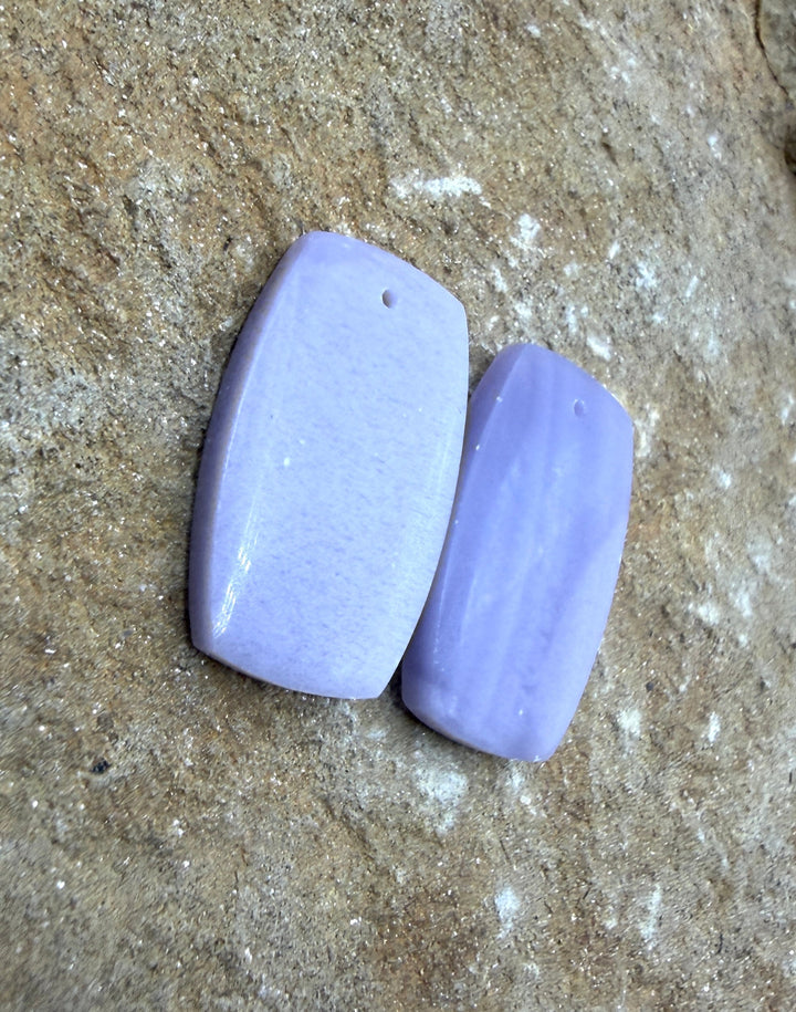 Lepidolite Matching Earring Slab Bead Pair 15x24mm - Chrome