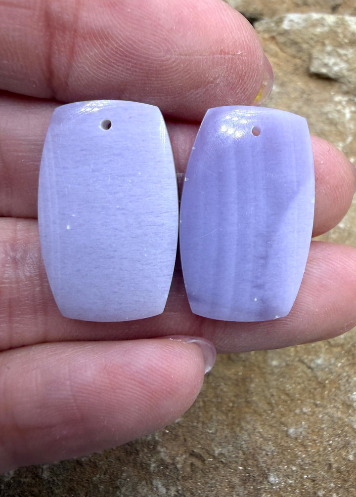 Lepidolite Matching Earring Slab Bead Pair 15x24mm - Chrome