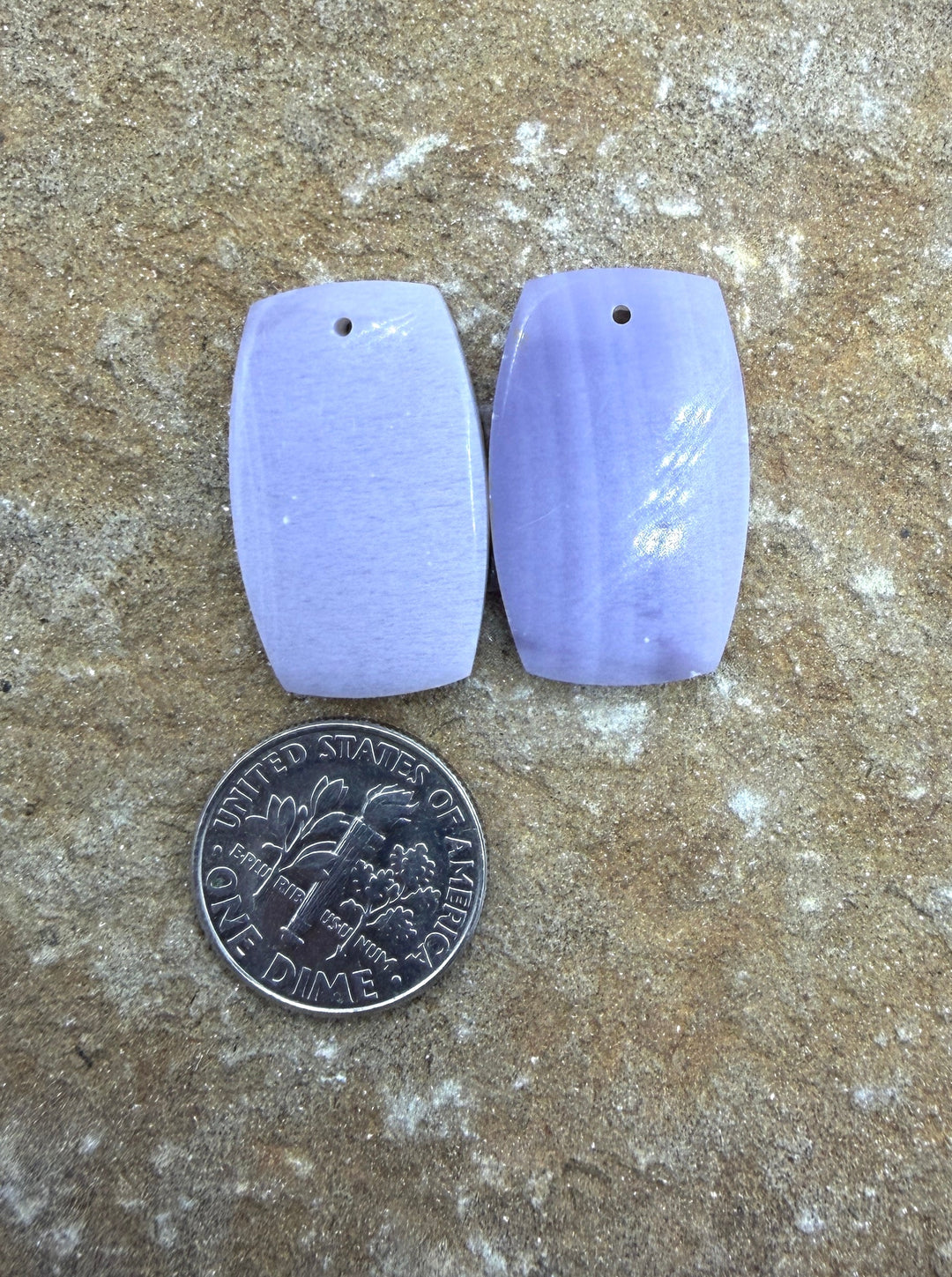 Lepidolite Matching Earring Slab Bead Pair 15x24mm - Chrome