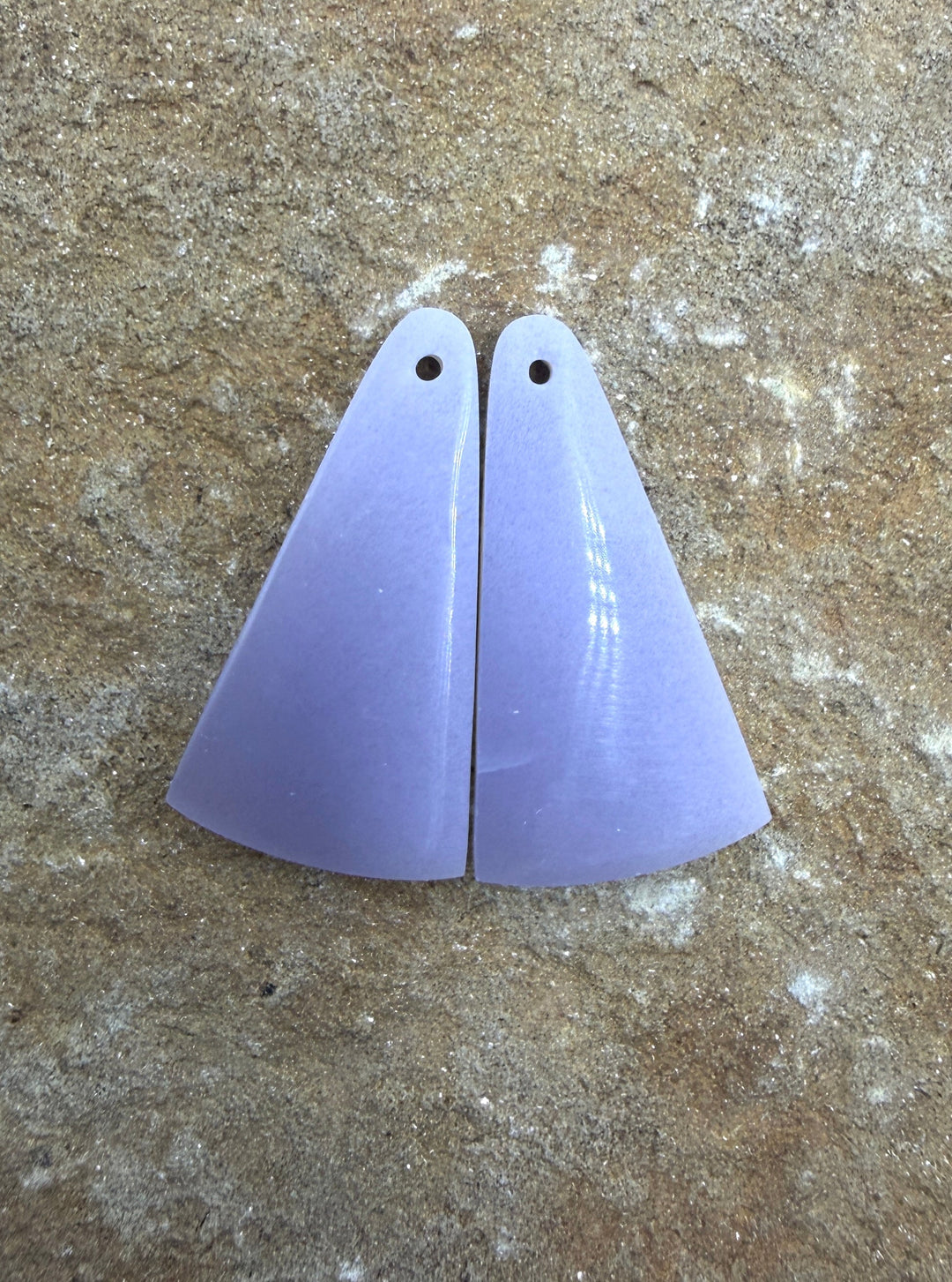 Lepidolite Matching Earring Slab Bead Pair 16x31mm - Chrome